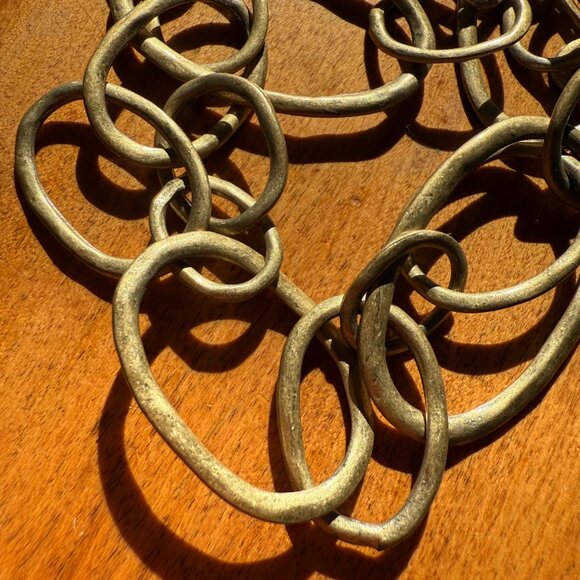 Kenneth Cole Leather + Brass-Toned Modern Hammered Interlocking Necklace - Picture 5 of 6